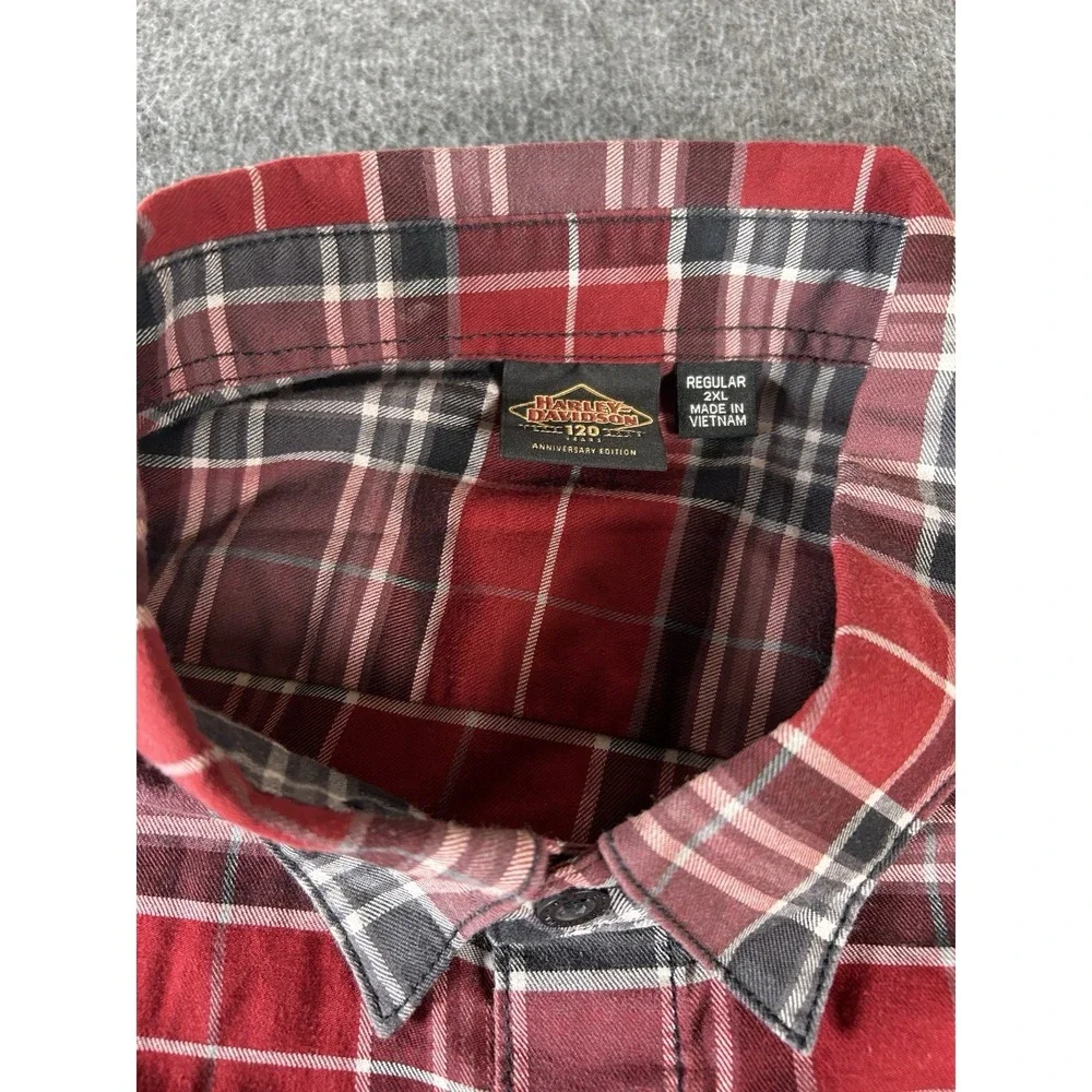 Harley Davidson Shirt Size 2XL 120th Anniversary Red Plaid Button Up - Picture 3 of 10